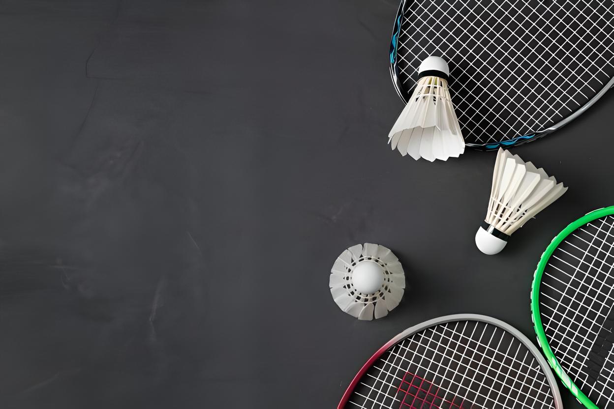 Badminton rackets on display